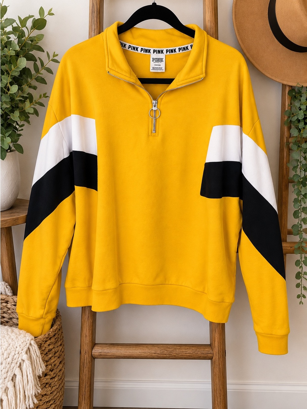PINK Victoria's Secret Yellow Half-Zip Colorblock Pullover